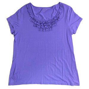 Coldwater Creek Womens Purple Ruffled Scoop Neck T-Shirt M 10-12 Rayon & Spandex